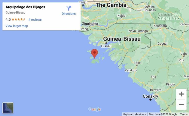 Map showing location of Bijagós Archipelago / Bissagos Islands in Guinea-Bissau