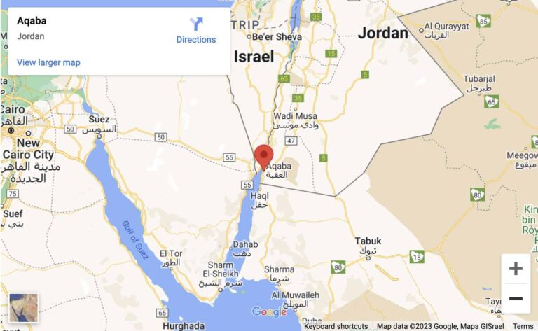 Map Showing Aqaba Location in Jordan