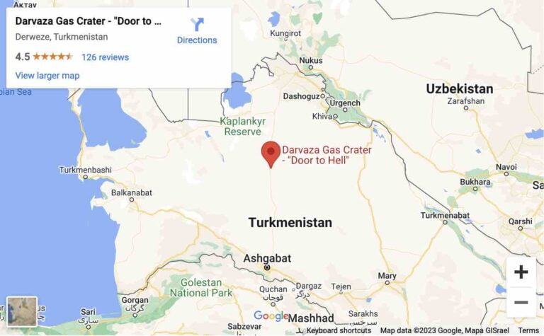 Places to visit in Turkmenistan - Darvaza Gas Crater Location Map