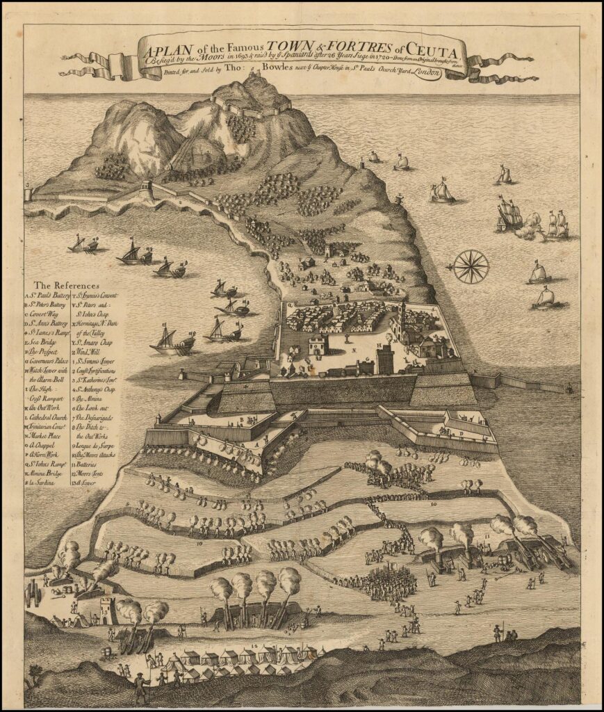 Historic maps reveal the strategic layout of Ceuta's peninsula and fortifications.